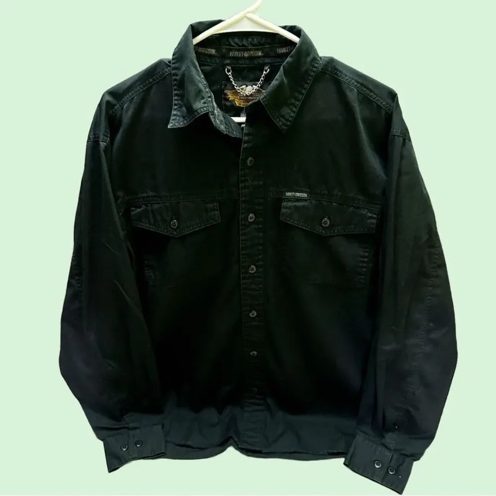 Harley-Davidson Black Lightweight Shirt Jacket with Iconic Eagle Design